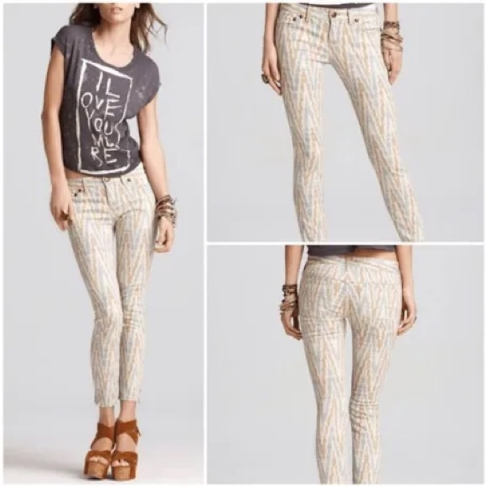 Free People Ikat Ivory Skinny Jeans 28